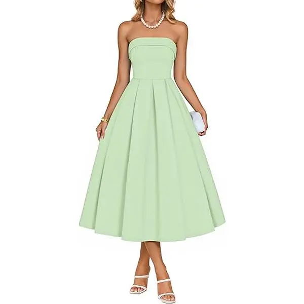 ZESICA Women's Summer Strapless Cocktail Dresses 2026 Elegant Off Shoulder Flowy A Line Wedding Guest Party Midi Dress