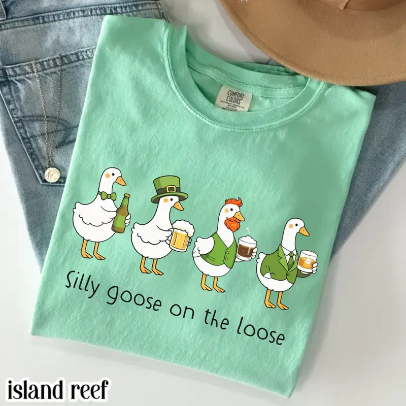 Comfort Colors Silly Goose On The Loose Beer Shirt, St Patrick’s Day Goose Shirt, Funny Irish Goose Tee, Lucky Goose Shirt