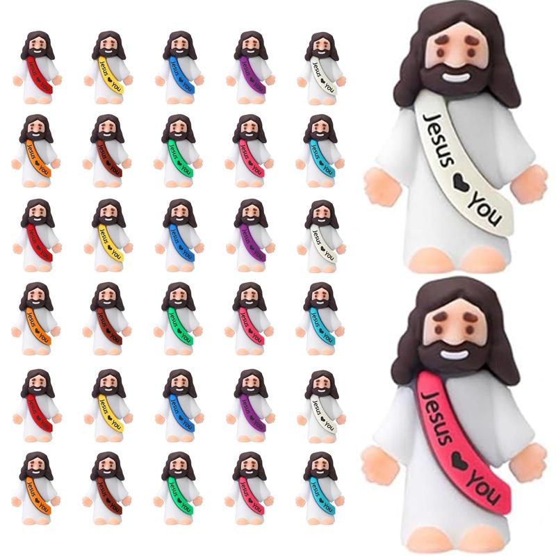 Bememo 30 Pcs Little Jesus Figures Original Design Jesus Love You Mini Rubber Toys to Hide and Seek Christmas Religious Party Favors Sunday School Baptism Gifts(Lively Colors)