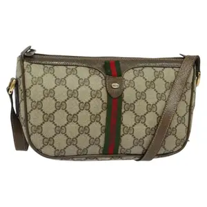 Pre-owned GUCCI Canvas Crossbody Bags GG Supreme Web Sherry Line Bag PVC Beige Gold
