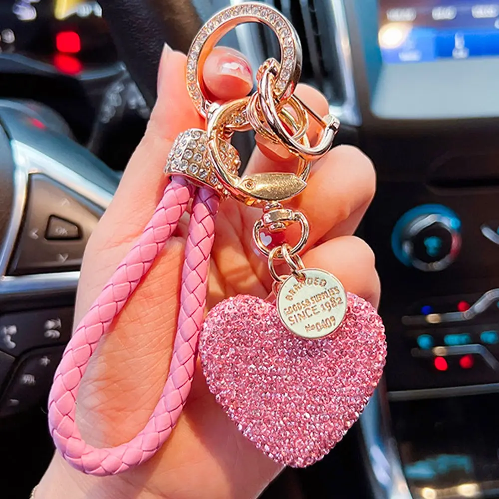 Durable Fashion Heart Keychain, PU Braided Rope, Unisex Car Key Ring, Sparkly PU Leather Key Chain, Heart Design Keychain, Gift for Friends, Couples, Mother's Day, Father's Day, Heart Handle Keychains, Universal Keychain, Keyring
