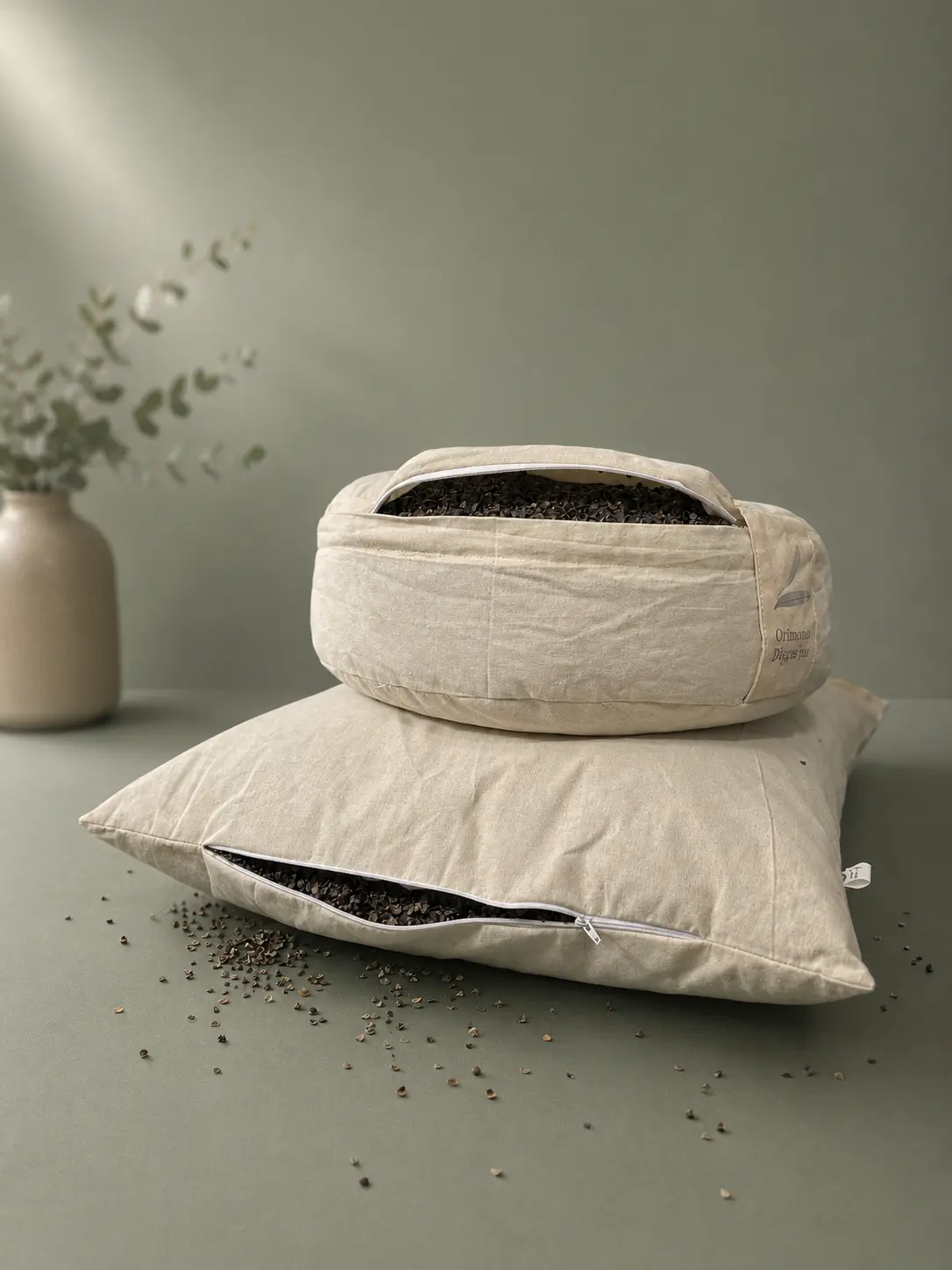 Zafu & Zabuton Meditation Cushion Set (Set of 2) - Natural, Anti-Allergic, Skin-Friendly Undyed Cotton, Buckwheat Hull Filled, Adjustable Firmness Indoor Floor Meditation Seat