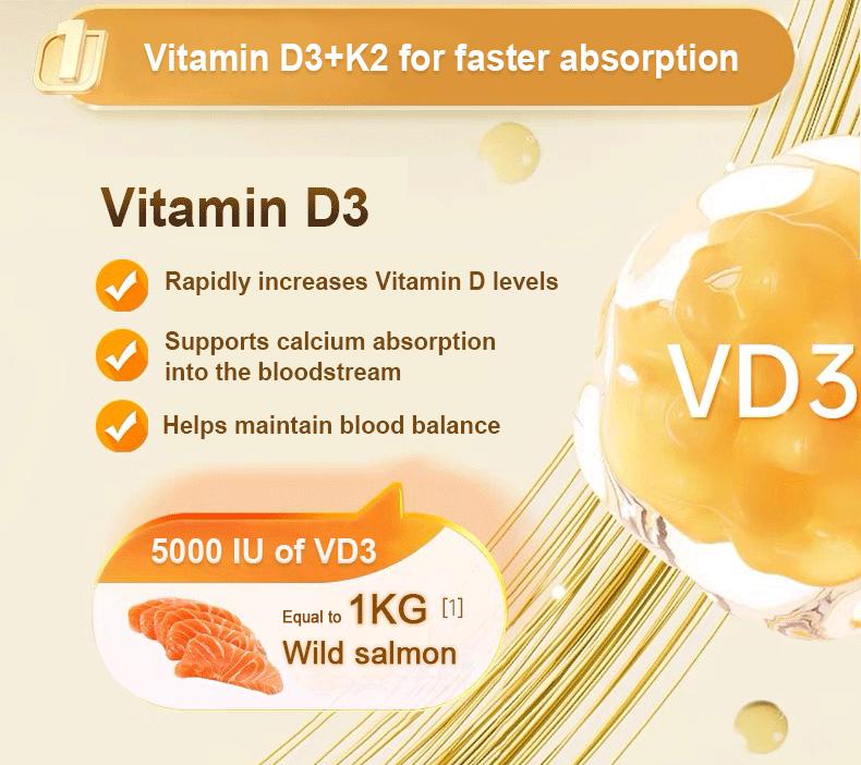 Deal Supplement Vitamin D3+K2 | Immune Support | Bone Health | 250 Veggie Softgels Healthcare Dietary