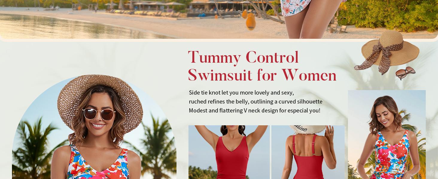 Aidonger One Piece Swim Dress Swimsuits for Women Tummy Control Swimdress Skirt Bathing Suit