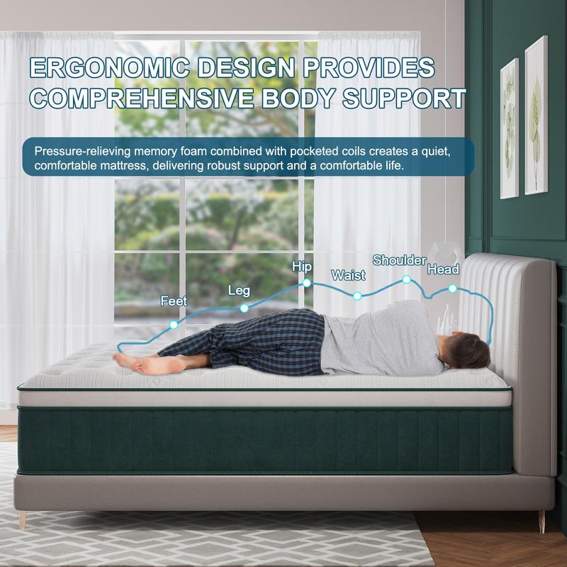 Kuieoe 12/14 Inch Twin/Full/King/Queen Gel Memory Foam Hybrid Hard Mattress with Independent Pocket Springs for Stable Sleep Body Temperature Edge Support Twin Full Queen King Sizes