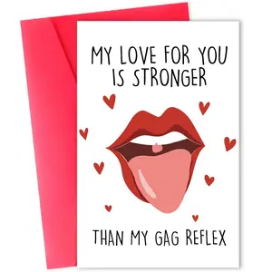 Cheeky Adult Humor Love Card | Funny Gag Reflex Joke Anniversary Note | Bold Graphic Lips Naughty Card for Partner with Red Envelope