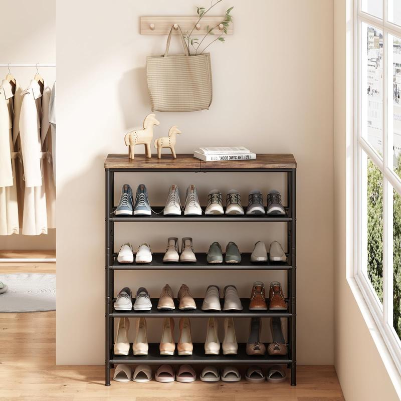 4 Tier 5 Tier 6Tier Metal Shoe Rack Organizer Organizer Shelf with Industrial MDF Board and Layer Fabric for Entryway Closet Bedroom Garage Paint
