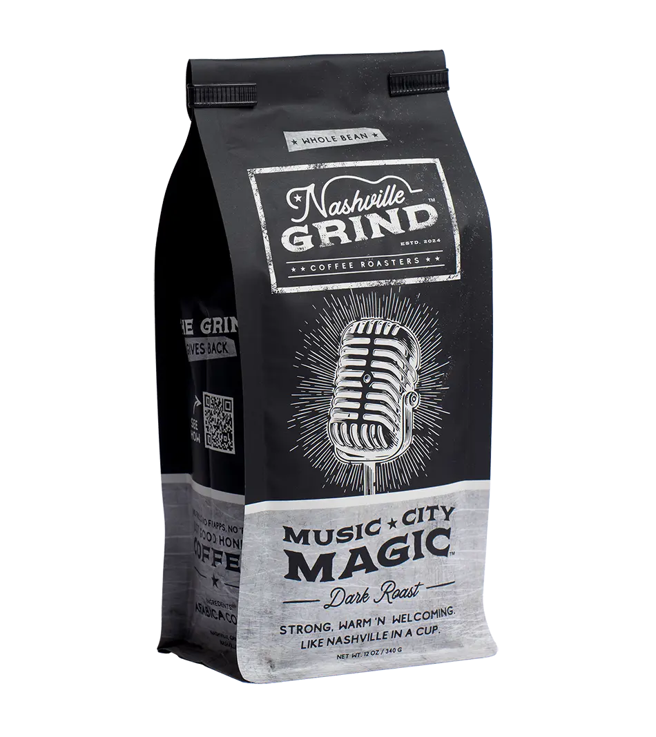Nashville Grind's Music City Magic Dark Roast Coffee - A Rich and Complex Flavor with Deep Chocolate Undertones