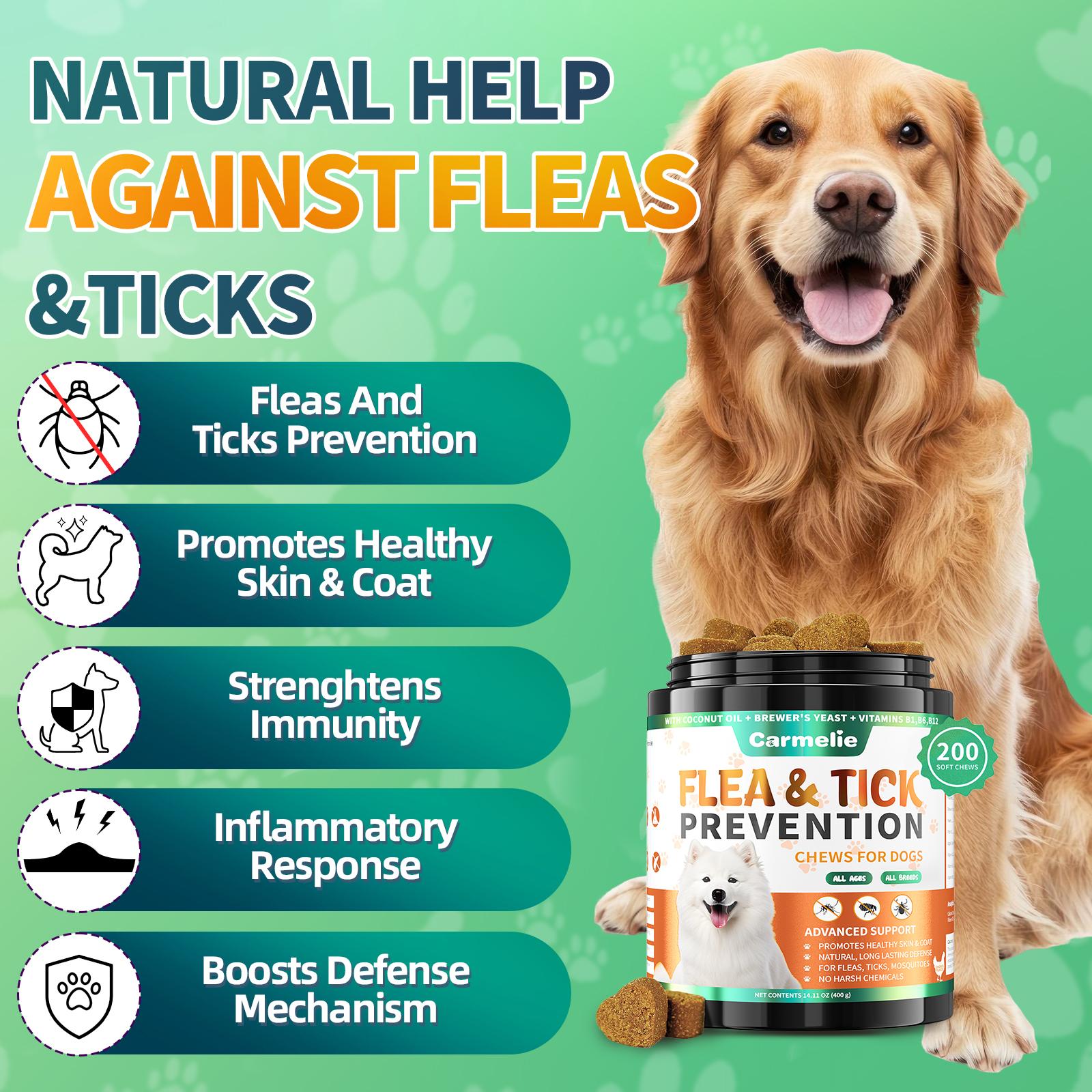 Carmelie Flea & Tick Prevention Support Chews for Dogs – Nutritional Supplement, Not a Treatment – 120/200 Count, Plant-Based Chicken Flavor with Probiotics, Coconut Oil, Flaxseed & Fish Oil – For All Breeds and Ages#TikTokShopBlackFriday
