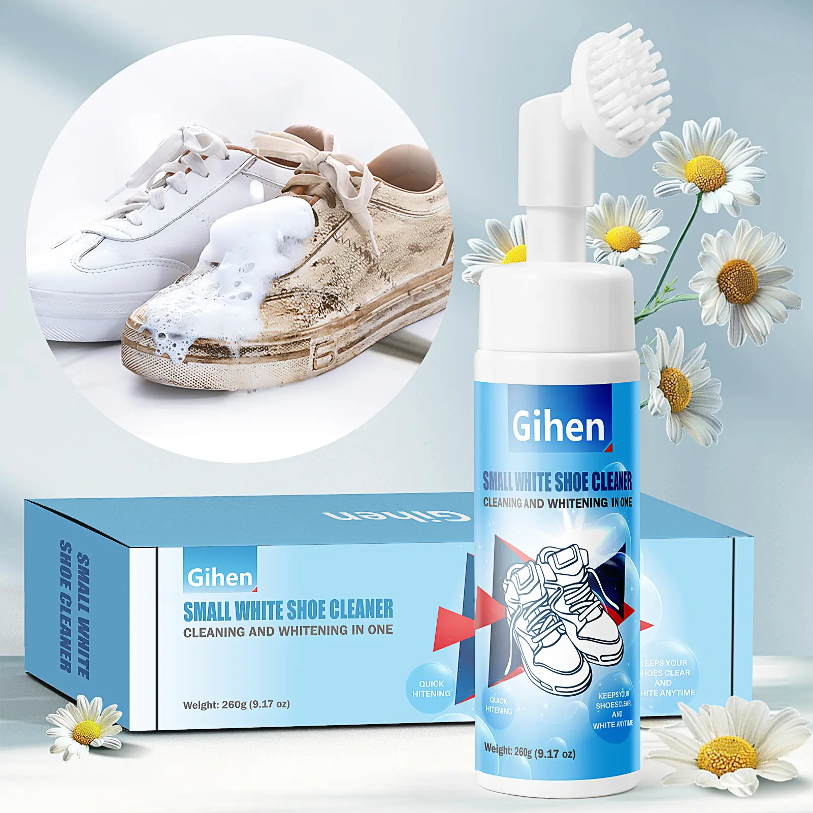 Gihen Shoe Cleaner Kits (9.17 oz), Water-Free Foam Shoe Cleaner with Shoe Brush and Shoe Cloth, Sneaker Care, Ideal for Footwear, Full Grain Leather, Rubber, and more Comfort Bedroom
