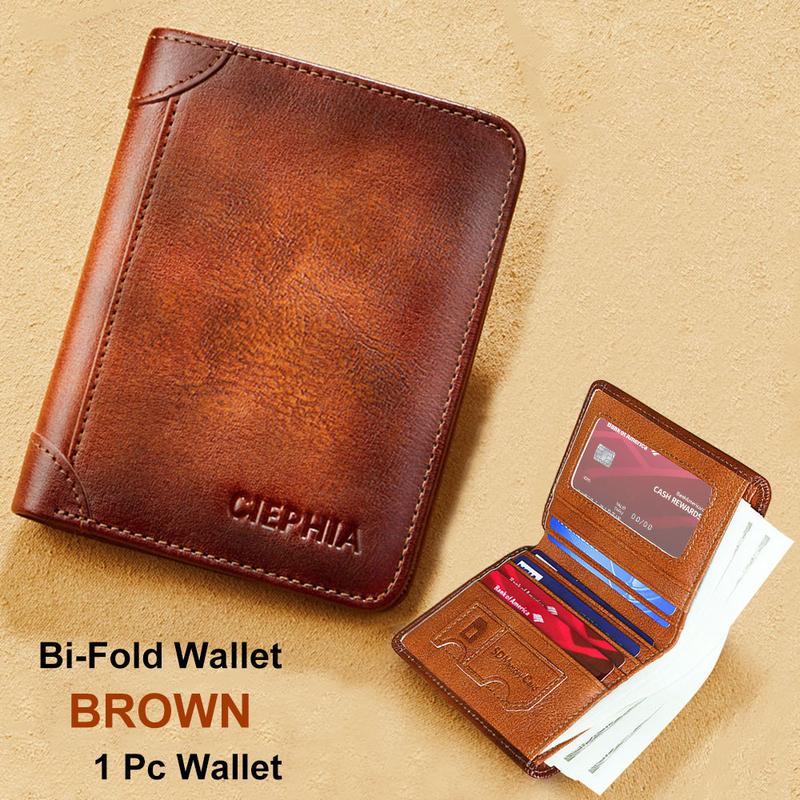 CIEPHIA Genuine Leather Rfid Wallets for Men Vintage Short Multi Function ID Credit Card Holder Money Bag Ideal Gift