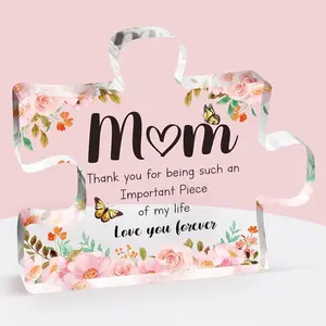 Gifts for Mom - Delicate Mom Birthday Gifts from Daughter Son - Printed Acrylic Block Puzzle Piece 3.9 x 3.3 inch - Mothers Day Christmas Birthday Gifts for Mom, Ideas