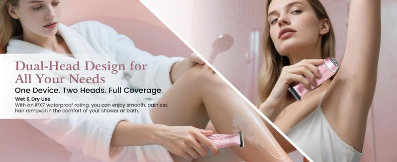 Akunbem Bikini Trimmer for Women – 2-in-1 Dual-Head Electric Shaver, Painless & Waterproof, Perfect for Face, Bikini, Arms & Legs