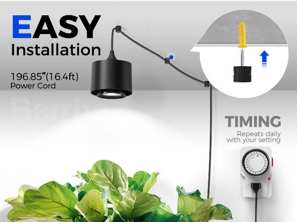 Barrina TR40 Hanging Grow Lights for Indoor Plants, 40W 5000K Full Spectrum, Adjustable Beam Angle, High PPFD, Spotlight Grow Light with Timer for Indoor Growing, Large Tall Plant, Flowers