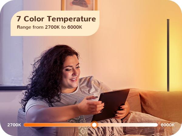 EDISHINE Corner Floor Lamp Minimalist Dimmable Lighting with Remote Standing LED 57.5 Inches Tall for Living Room Bedroom Home Office 7 Color Temperature 2700-6000K  HLFL02P Eye-Caring Cozy Light RF-433 Remote Control