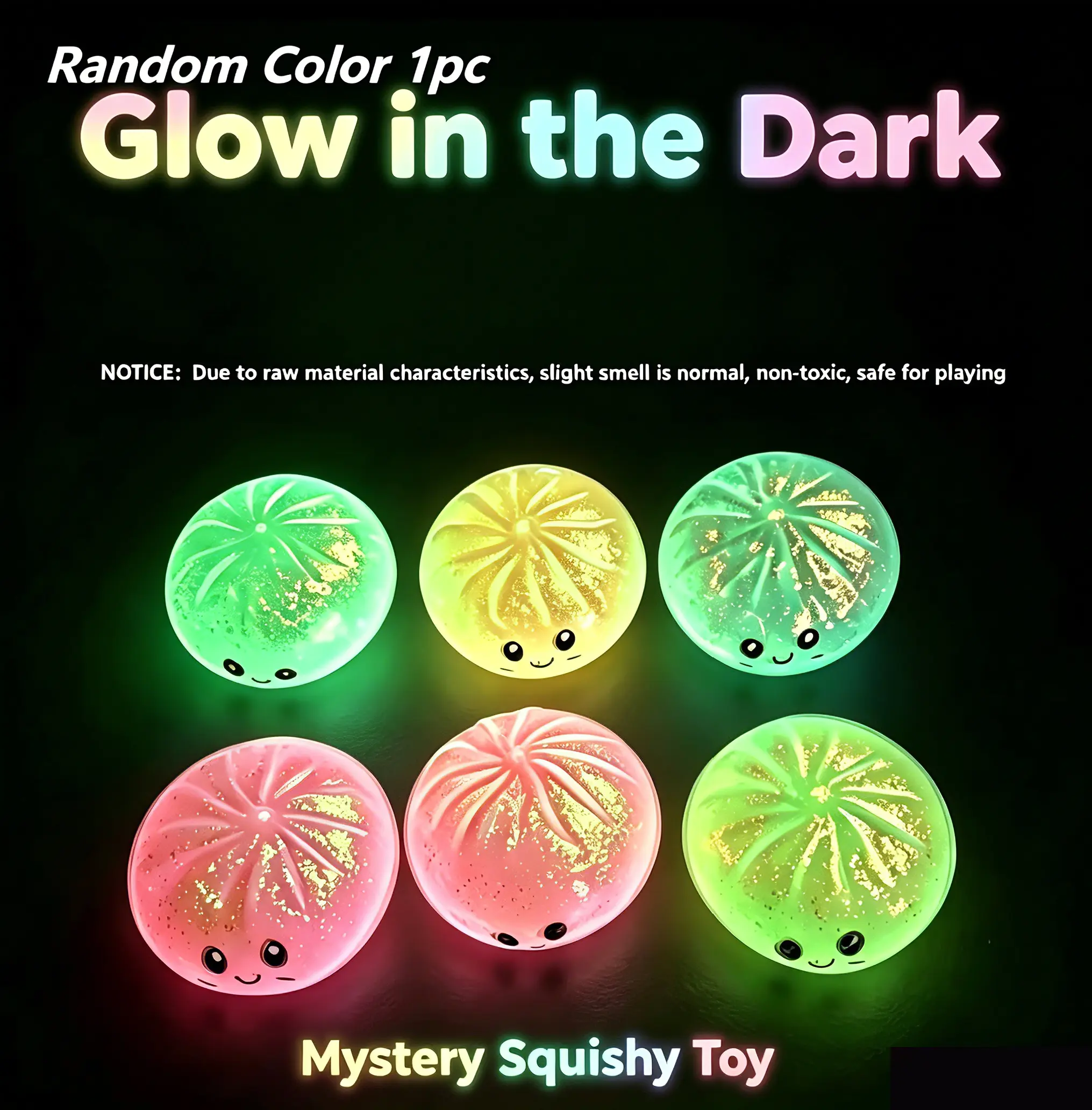 Kawaii Glowing Dumpling Fidget Toy, Fluorescent Powder Filled Silicone Squeeze Ball, Soft Stress Relief Toy, Night Light Play Toy for Kids, Novelty Party Favor & Gift