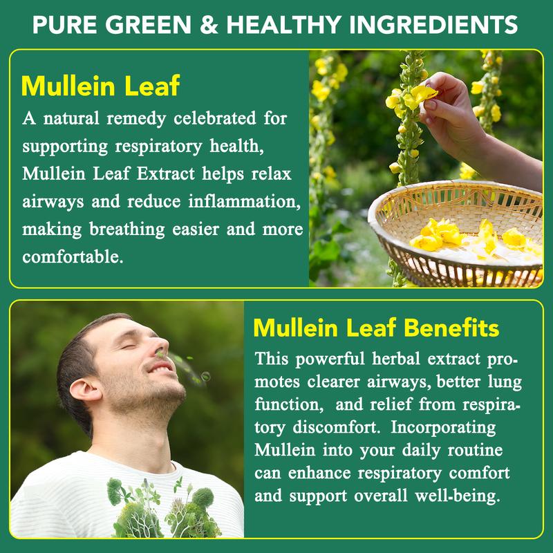 Mullein Gummies for Lungs, Edible Fitness Dietary Gummy, Lung Health, 1000mg Mullein Leaf Extract, Pear Flavor Gummies 60capsules Vitamin Supplement Healthcare mullein lung detox Respiratory System Formula Respiratory Support Vegan Ingredients