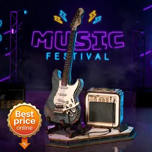 ROKR Electric Guitar 3D Wooden Puzzle – DIY Hobby Toy Model Kit, Desk Decor Gift
