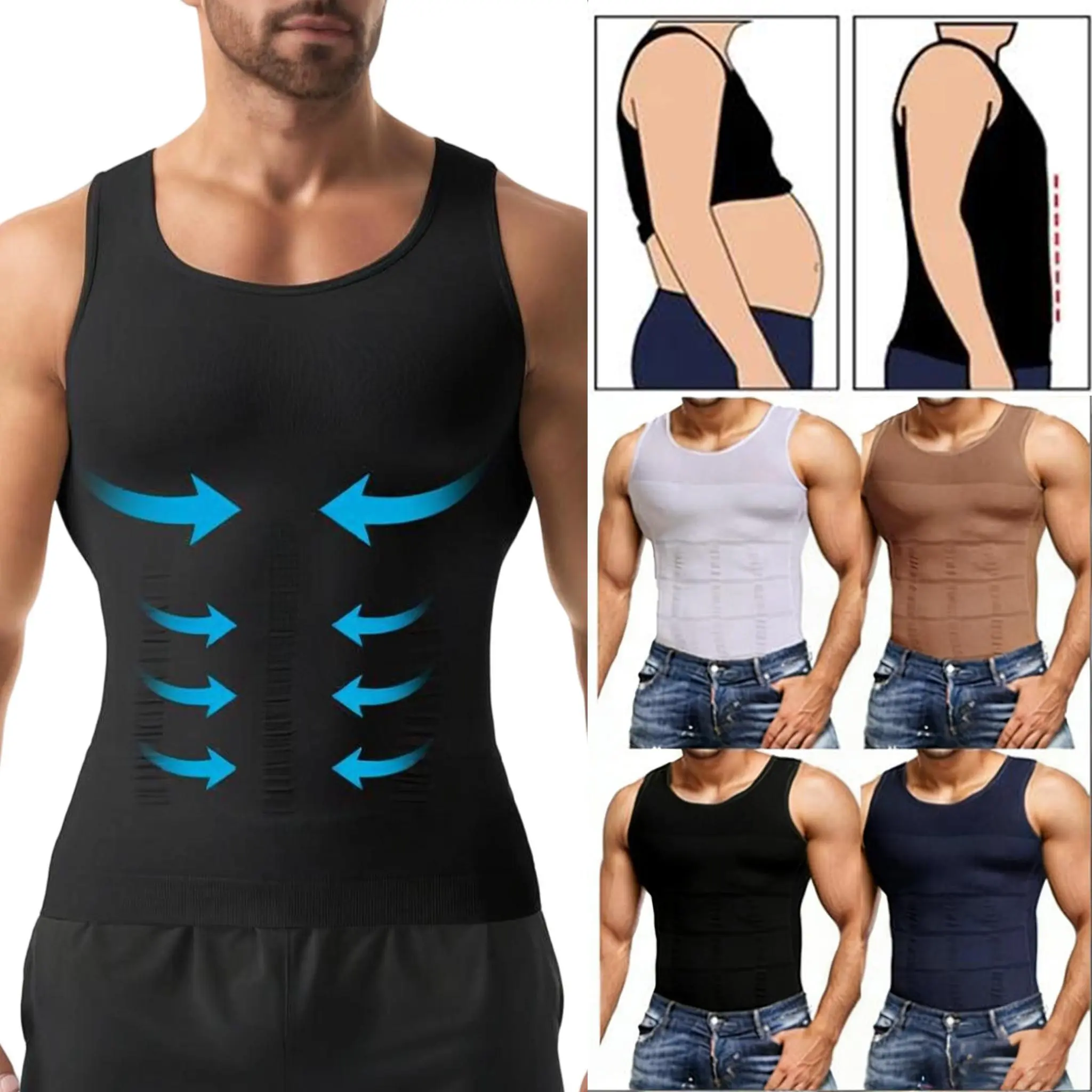 Men's Tummy Control Compression Tank Top, Breathable Mesh Body Shaper Undershirt, Lightweight Athleisure Wear for Gym Sports, Workout Tops, Men’s Clothes, Gym Sports Tops
