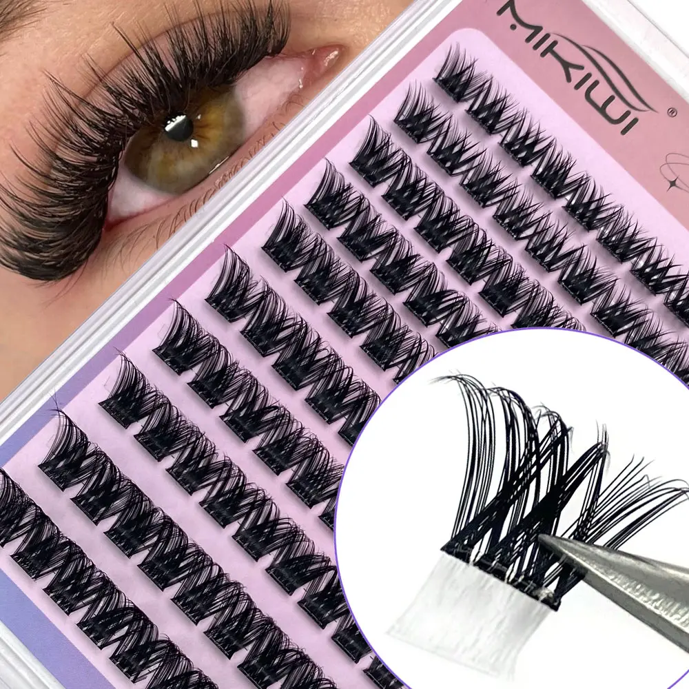 110PCS Pre Glued Self Adhesive Wispy Natural Lash Clusters Kit, No Glue Needed Press On Cosmetic Eyelash Extensions, Tweezers Included, Beginner-Friendly DIY Personal Lashes, Soft Lightweight Easy Application