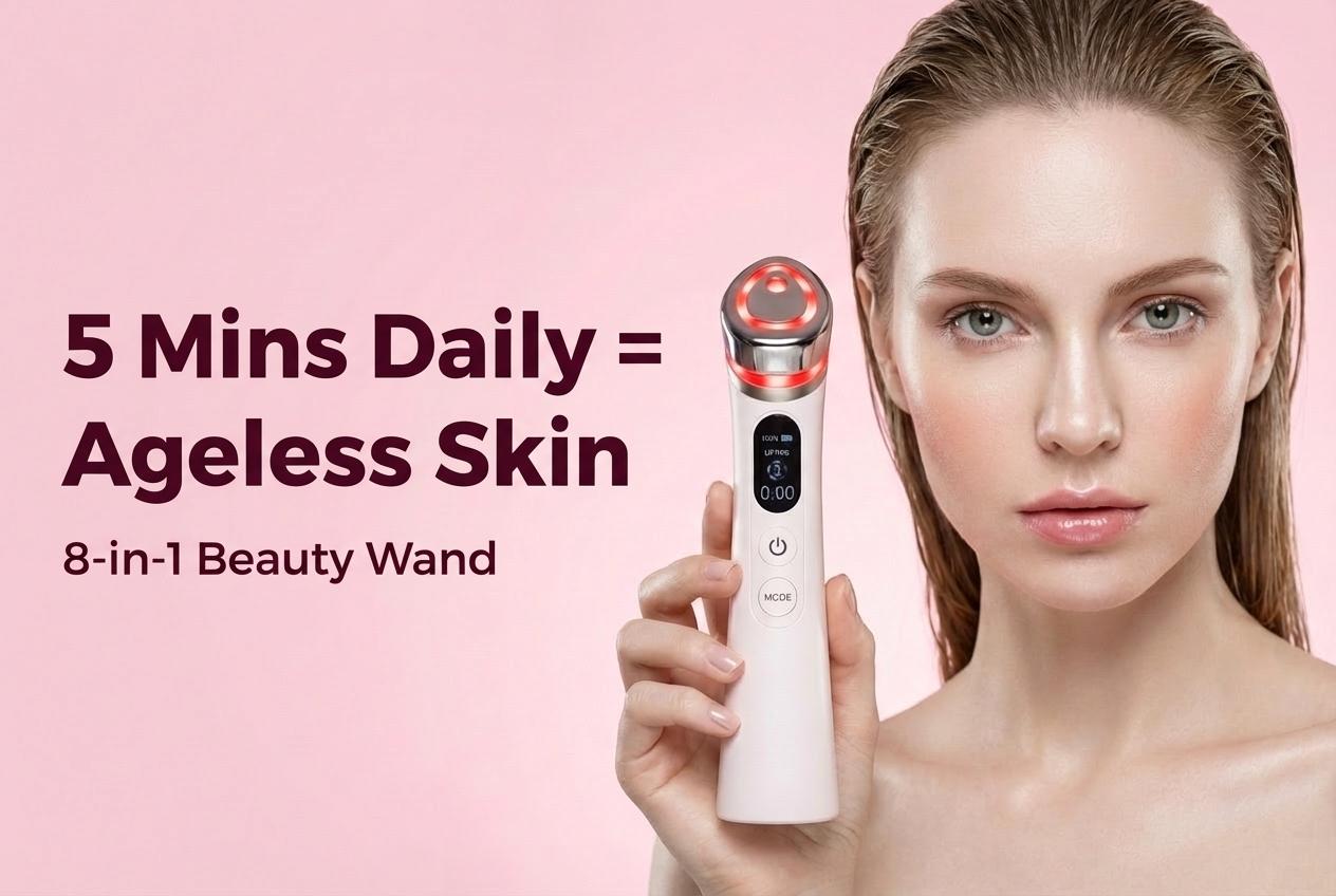 8-in-1 EMS Beauty Wand | 4-Color LED Light Therapy Face Massager | Skin Tightening, Wrinkle Reducer & At-Home Spa