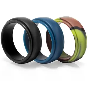 Dad’s Ring Silicone Wedding Rings for Men 3-Pack - Black, Blue & Camo Flexible Work & Sports Bands