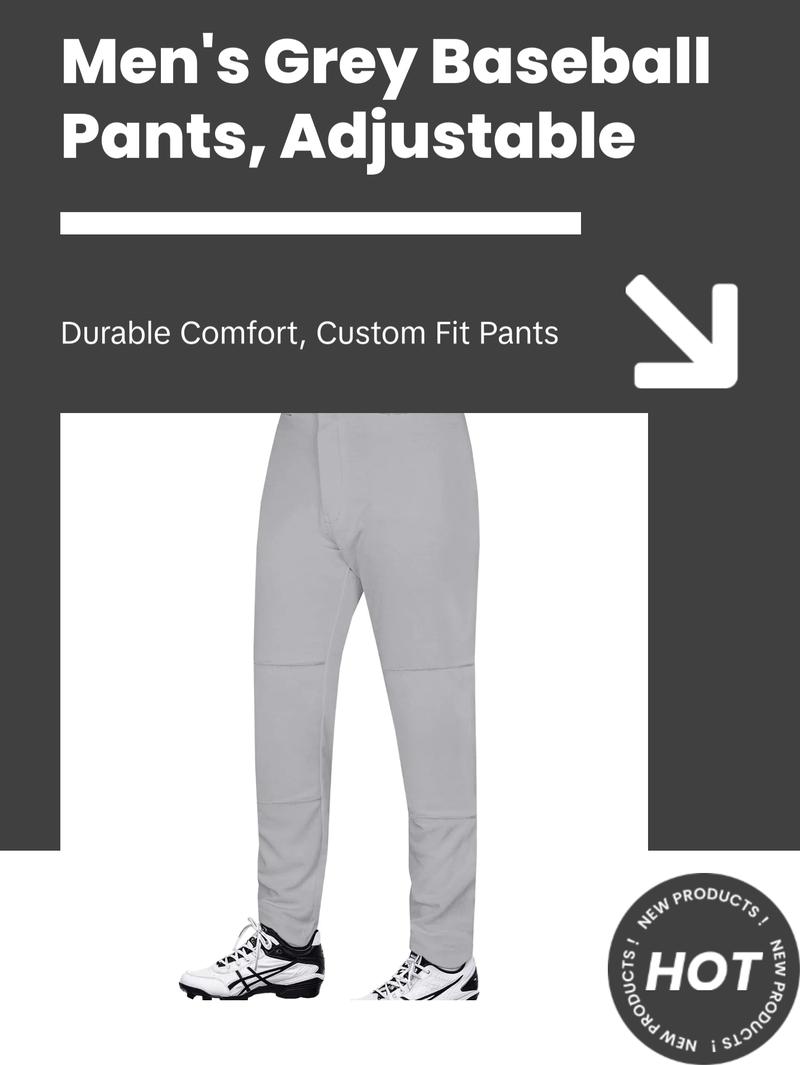 Penveer Full Length Men's Baseball Pants, Open Bottom, Loose Fit Adult Baseball Pants with Adjustable Length (Grey)