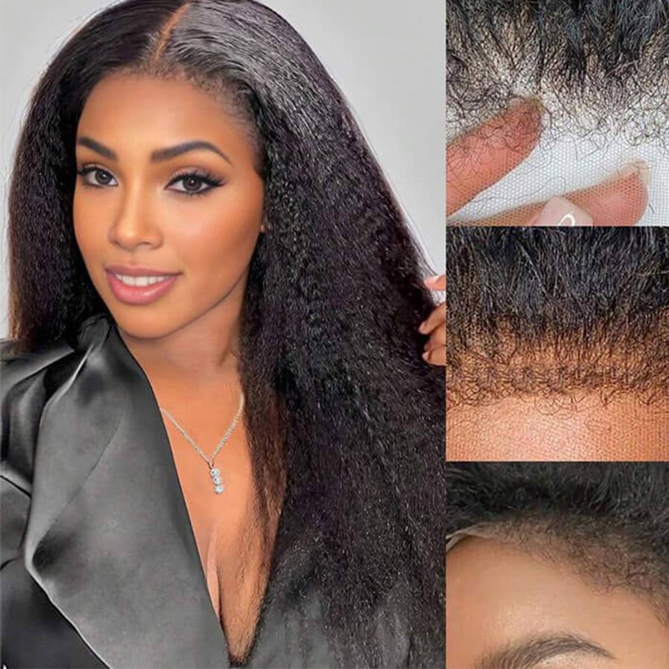 【4c Kinky Straight】Glueless 4C Kinky Edge Hairline Kinky Straight Human Hair Wigs Pre Cut Lace 8x5 13x4 360 HD Lace Frontal Wigs 250% Density #TikTokShopBlackFriday