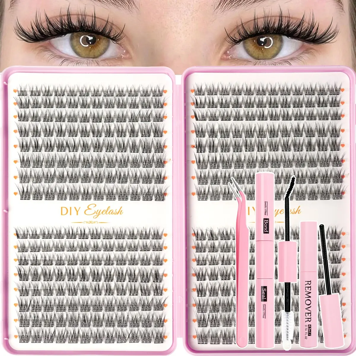 384pcs Professional DIY Eyelash Extension Kit, Natural Look, Lightweight & Wispy Look, Includes False Lashes, Bond, Seal, Remover & Tweezers, Beginner-Friendly