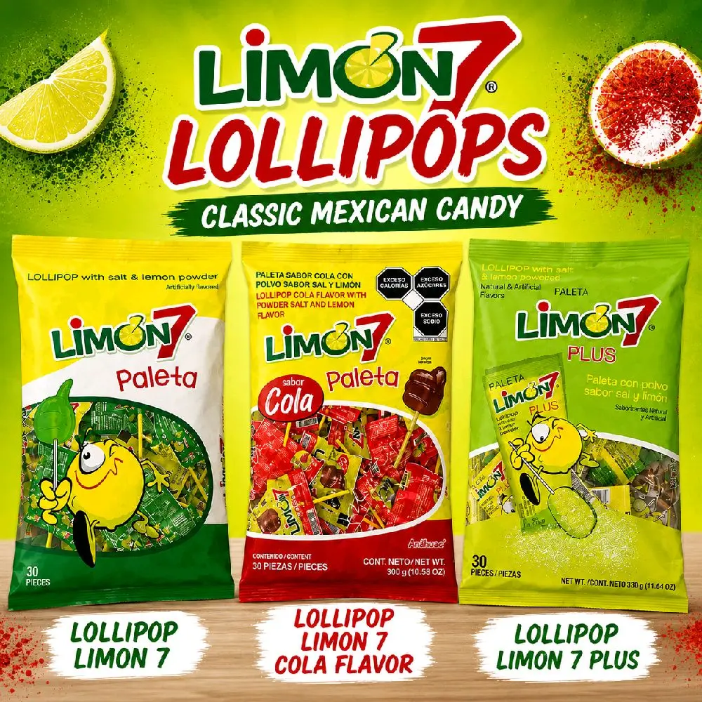 Anahuac Paleta Limon 7 Lollipo with Salt and Lemon - 30 Pcs, 10.58-oz Snack - Bonbon