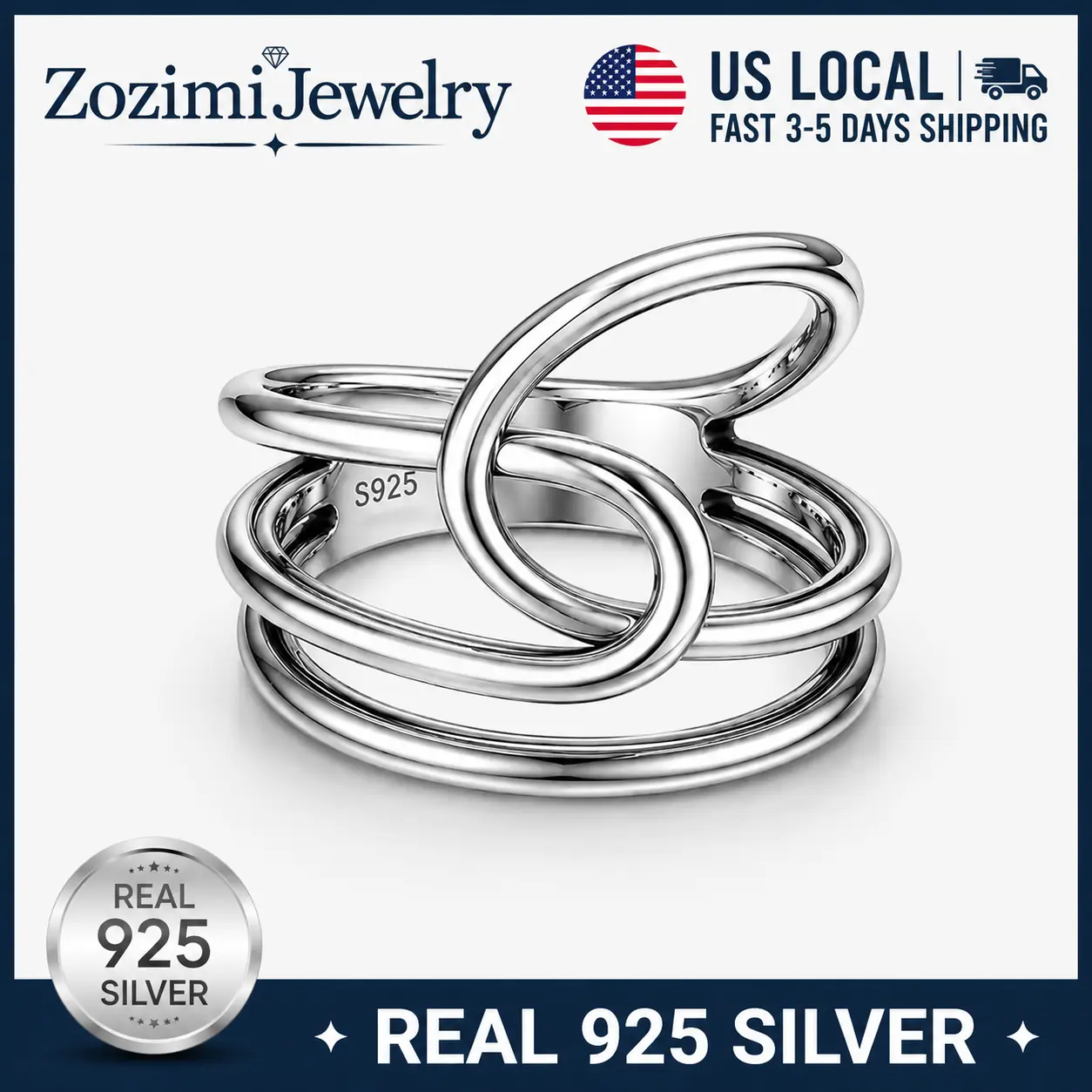 S925 Sterling Silver Intertwined Swirl Knot Statement Ring for Women Twisted Interlocking Knot Band Ring Modern Abstract Geometric Statement Ring Trendy Stackable Daily Party Jewelry Gift for Her Modern Party Daily Women Fine Jewelry