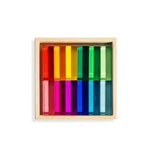 Noa Blocks - 12 Translucent Rainbow Acrylic Building Blocks for Imaginative Play with Sensory Benefits and Non-Toxic Materials in a Beechwood Tray for Ages 3+