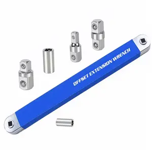 Heavy Duty Ratchet Offset Extension Wrench,1/4" 3/8" 1/2" Drive Adapters,60° Swing Arm for Tight Spaces