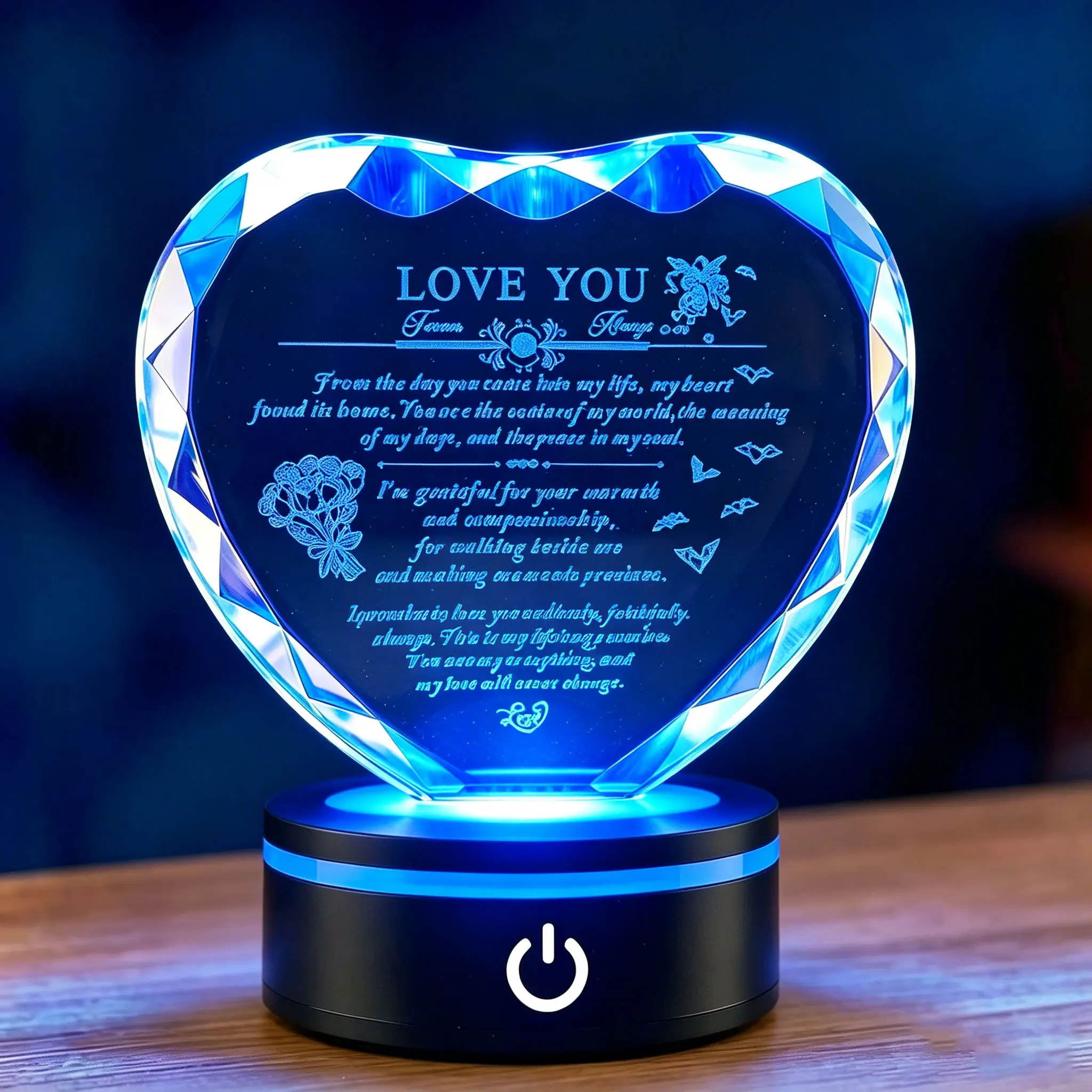 Gifts for Wife Heart with Colorful LED Base Romantic Wedding Anniversary I Love You Gifts for Her Best Wife Birthday Gift Ideas to My Wife Crystal Keepsakes Presents from Husband