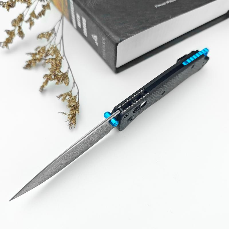 Damasus steel carbon fiber handle folding knife, 535 high-end pocketknife, Axis lock mechanism for smooth opening and closing, premium EDC tool, kitchen knife, Valentine’s Day gift