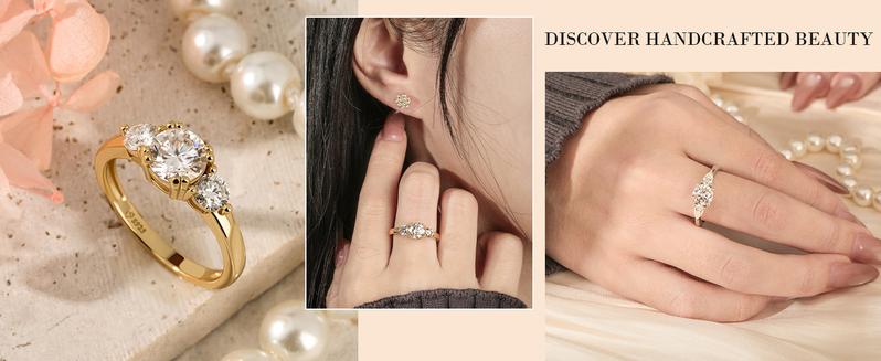 Jeulia 1 Ct 3-Stone Moissanite Engagement Ring for Women, Round Cut Solitaire Promise Ring, 14K Gold Plated over Solid Sterling Silver, GRA Certificate, Promise Gift for Her Jeulia 1 Ct 3-Stone Moissanite Engagement Ring for Women, Round Cut Solitaire Promise Ring, 14K Gold Plated over Solid Sterling Silver, GRA Certificate, Promise Gift for Her