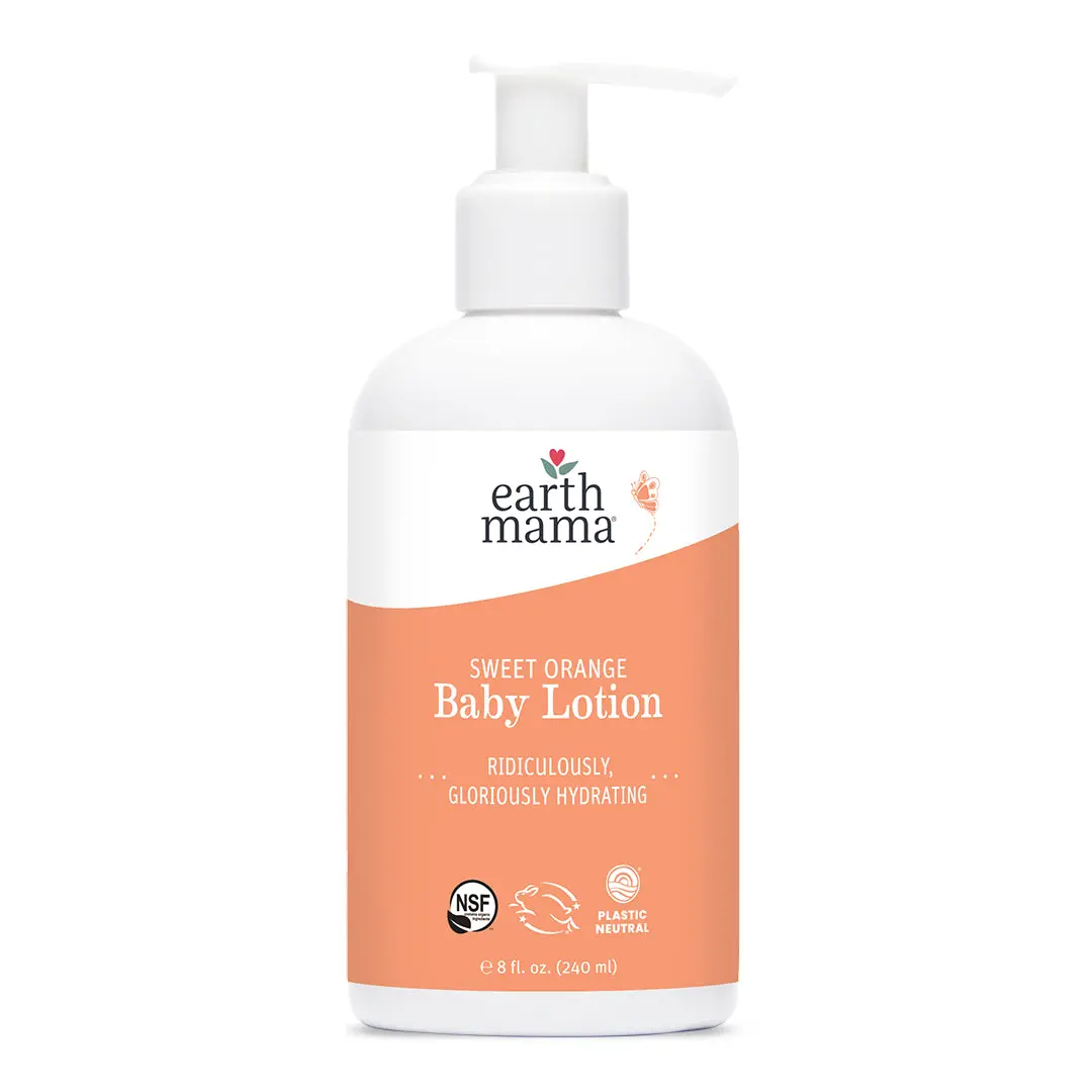 Earth Mama Sweet Orange Baby Lotion – Gentle Moisturizer for Newborns & Sensitive Skin – Vanilla Orange Scent – 2 fl oz or 8 fl oz