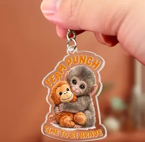 Punch Baby Monkey Acrylic Keychain, Viral Inspired Cute Monkey, Team Punch, Animal Lover Gift, Punch And Plush Toy