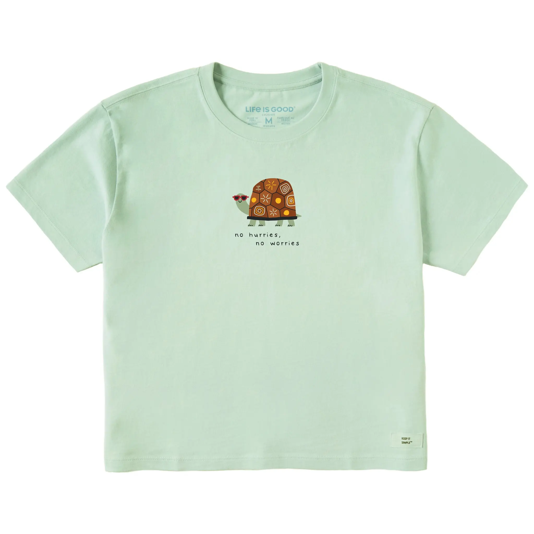 Women's No Hurries No Worries Turtle Short Sleeve Crusher Boxy Tee