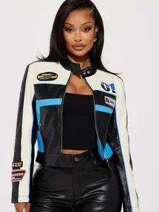 Around The Track Faux Leather Jacket - Blue/Combo for Women's Coats - Womenswear