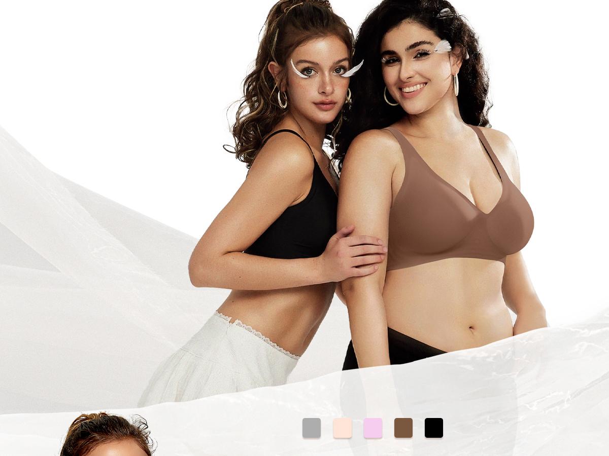 OEAK Deep V Seamless Bras for Women Comfortable Push Up Bra No Underwire Jelly Bra