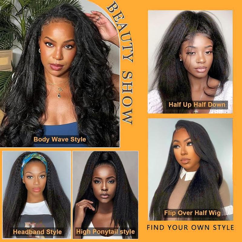 【28”Only $126】Bangjazz Kinky Straight Half Wig With Drawstring Invisible Hairline Seamless Flip Over Wig Glueless Human Wigs Beginner Friendly #TikTokShopBlackFriday