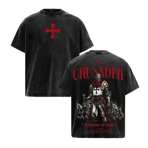 Crusader Defender of Faith Vintage Oversized T-Shirt, 2 Timothy 17 Scripture Knight Graphic Tee, Heavy Cotton Medieval Christian Streetwear Top, Unisex Dark Gothic Warrior Shirt