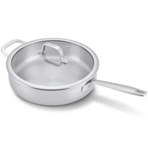 Alva 4QT 5-Ply Stainless Steel Saute Pan with Glass Lid, Oven-Safe Induction-Ready Kitchen Cookware