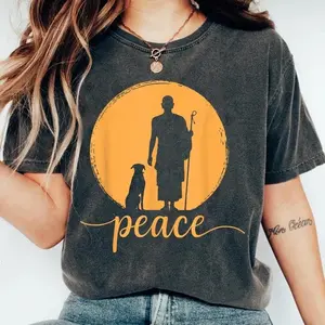 [Sale Up To 50%] Retro Walk for Peace Monks with Aloka Dog Minimalist Zen Art Shirt, Unisex Funny Shirt