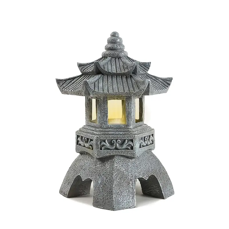 1pc Geometric Zen Solar Tower Lantern Statue - 1-Piece Garden Ornament, Indoor-Outdoor Asian Home Decor for Balcony, Courtyard, One-Piece