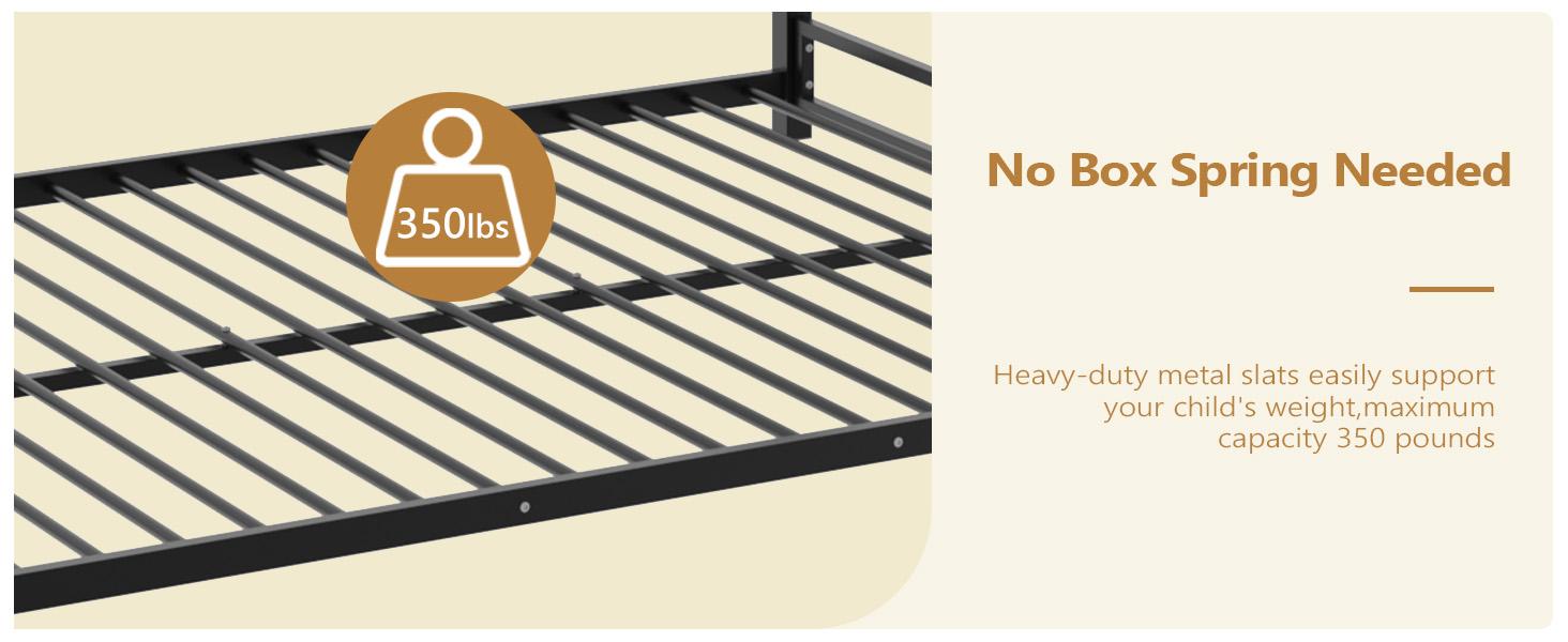 JOYMOR Bunk Bed Twin Over Twin, Metal Twin Size Bed Frame with Safety Guardraild for Boys Girls, Junior, Low Profile Space Saving Design, Mattress Not Included