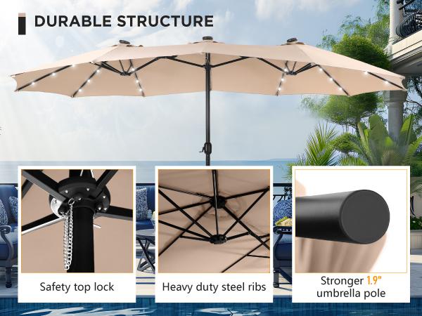【LED Light Option】Sophia & William 15ft Large Outdoor Patio Umbrella with Base – LED Light Option, Double-Sided, Crank Handle, Waterproof