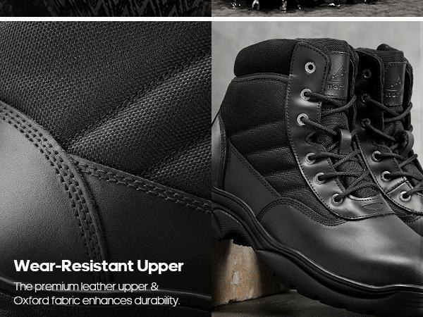 NORTIV 8 Men's Ankle Boots - Leather & Oxford Fabric Footwear, Closed Tactical Cuban Heel Shoes with Water-Resistance, Anti-Slip Sole, Arch Support, Comfortable Heels, Construction Worker Style, Built for Work, Camping, Riding Days