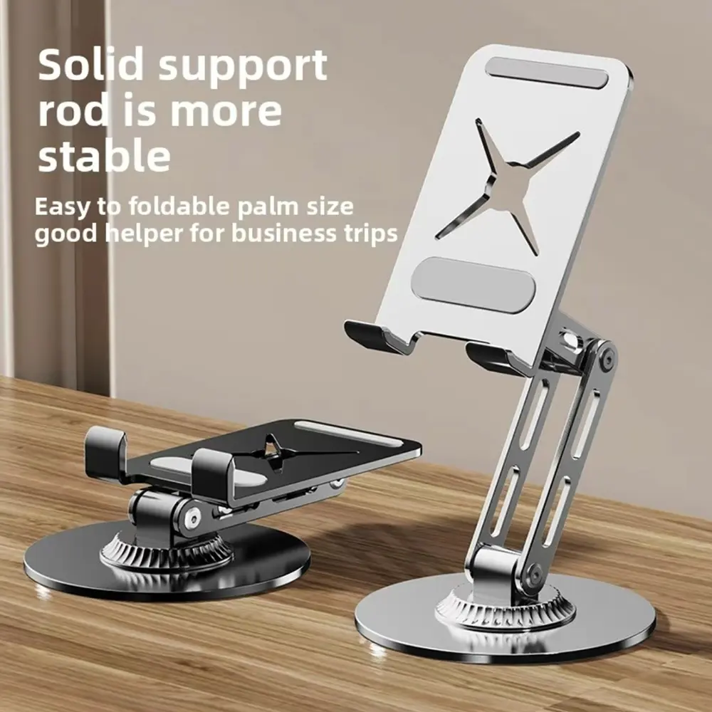 360 Degree Rotation Metal Phone Holder - Foldable, Compact, Durable Desk Accessories, Foldable Tablet Phone Holders & Mounts for iPhone, Samsung, iPad
